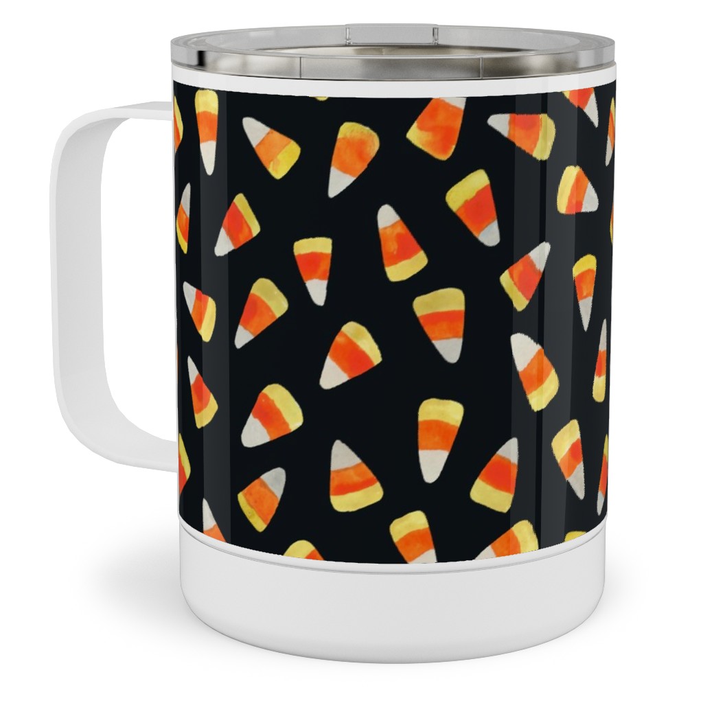 Watercolor Candy Corn - Black Stainless Steel Mug, 10oz, Black