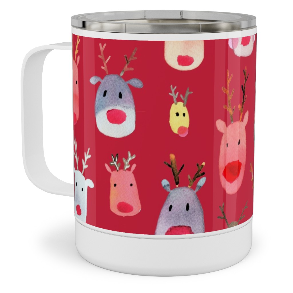 Rudolph Reindeers Stainless Steel Mug, 10oz, Red, Apple