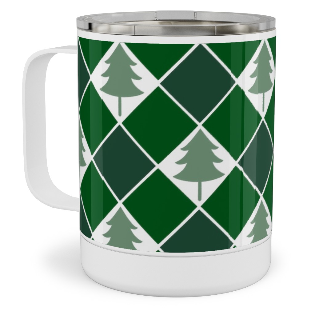Christmas Tree Checkers - Green Stainless Steel Mug, 10oz, Green