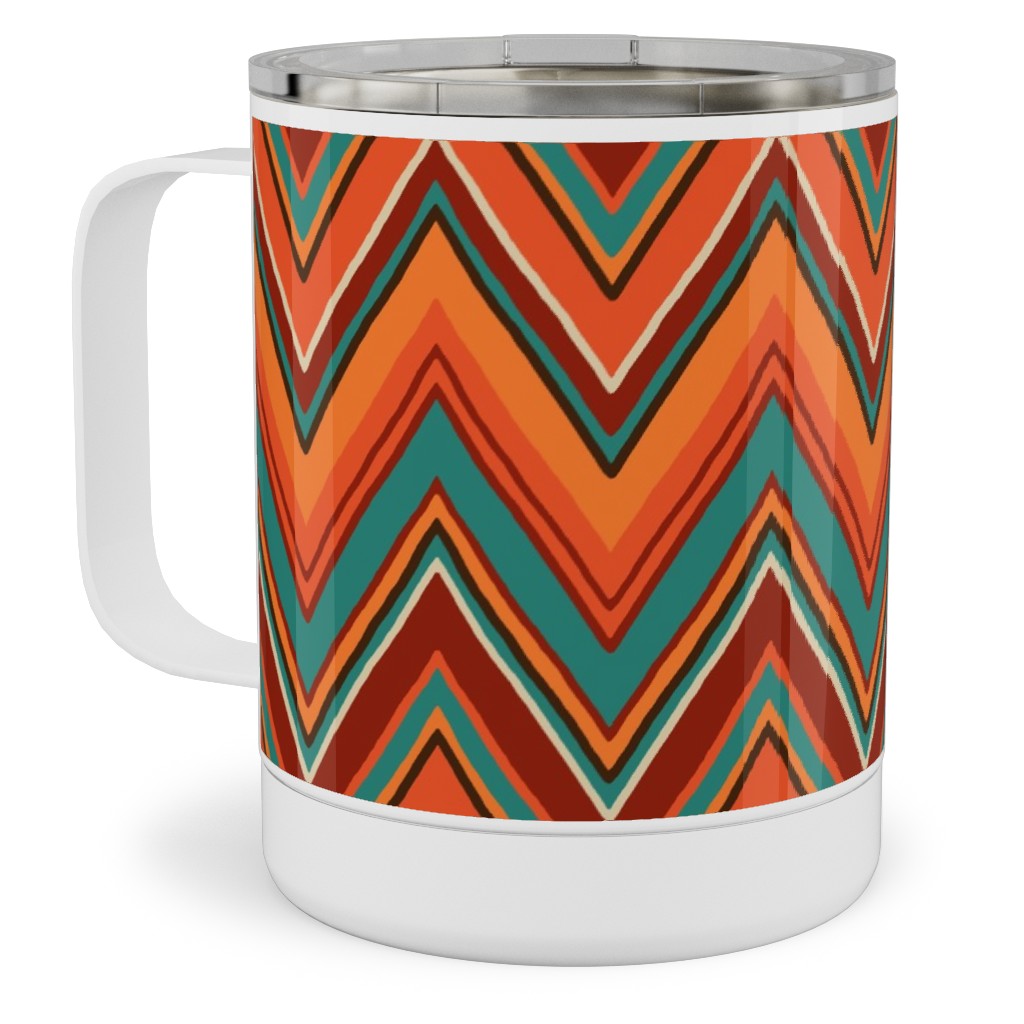 Fall Crazy Chevron - Orange and Teal Stainless Steel Mug, 10oz, Orange