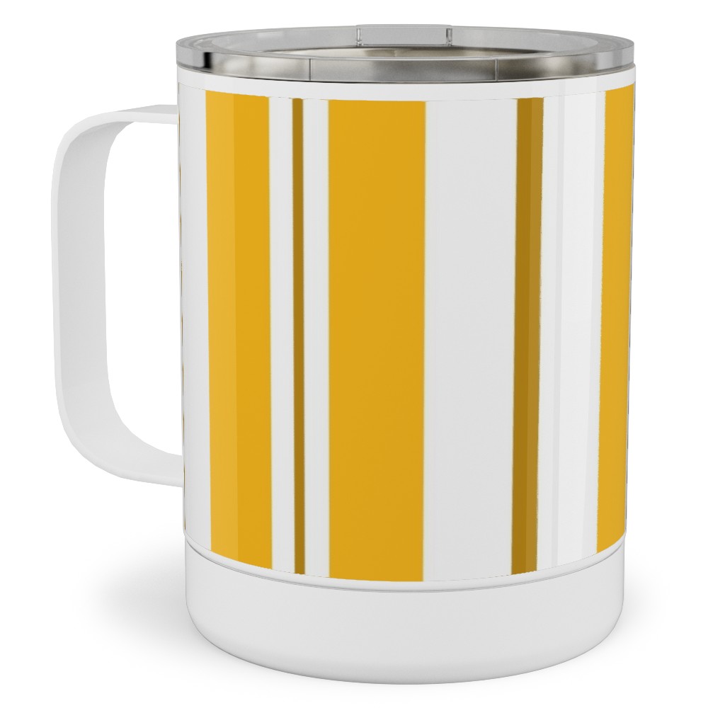 Gold White and Brown Stripes Stainless Steel Mug, 10oz, Yellow