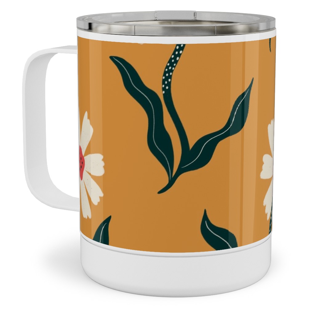 Flower Power - Orange Stainless Steel Mug, 10oz, Yellow, Classic Yellow