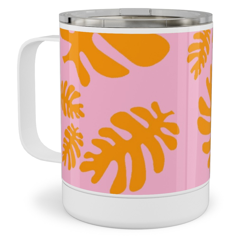 Funky Tropical Leaf - Orange and Blush Stainless Steel Mug, 10oz, Pink