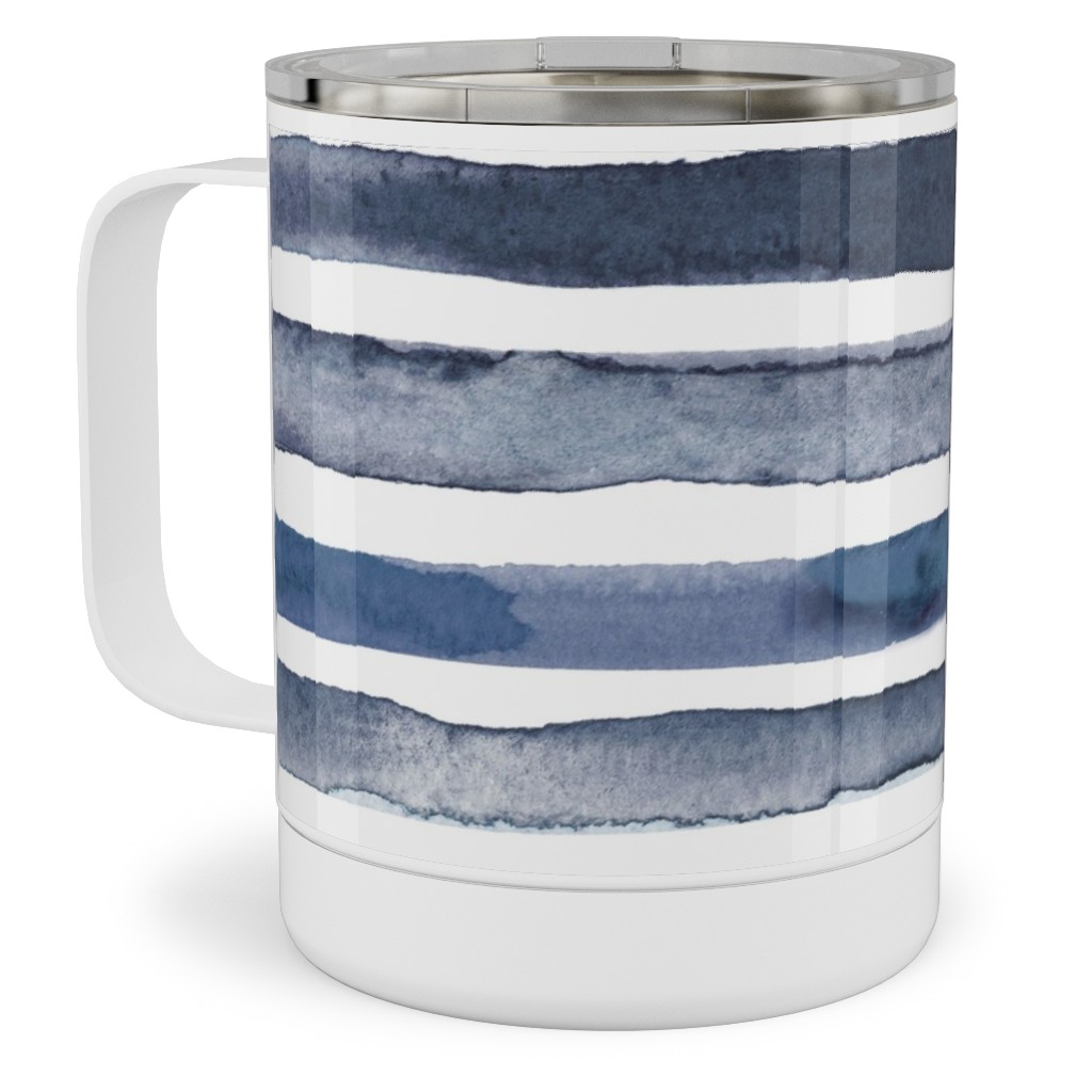 Watercolor Stripes - Blue Stainless Steel Mug, 10oz, Blue