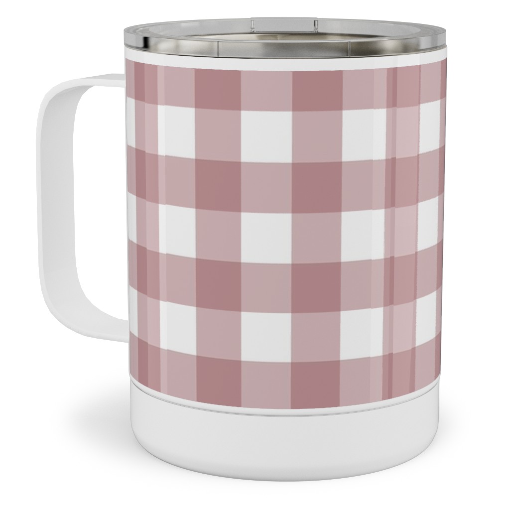 Gingham Check Stainless Steel Mug, 10oz, Pink, Alpaca