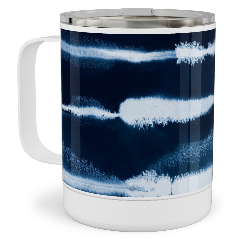 Ikat Watercolor Stripes - Navy Stainless Steel Mug, 10oz, Blue