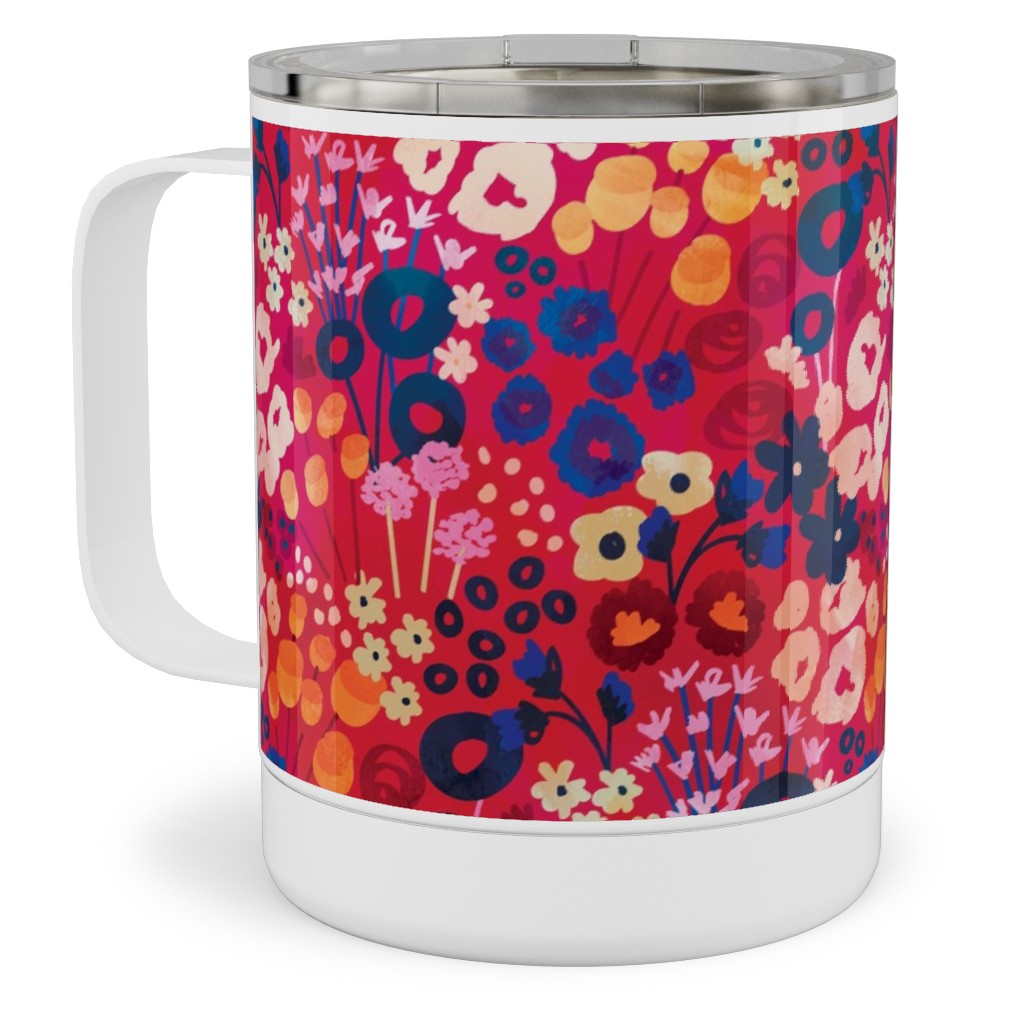 Modern Retro Floral - Multi Stainless Steel Mug, 10oz, Multicolor