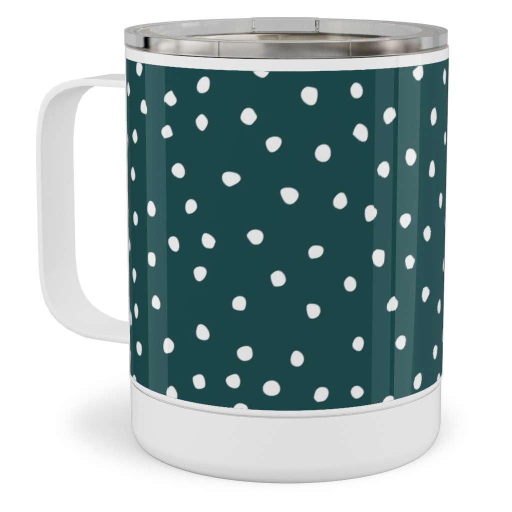 Dots - White on Emerald Stainless Steel Mug, 10oz, Green