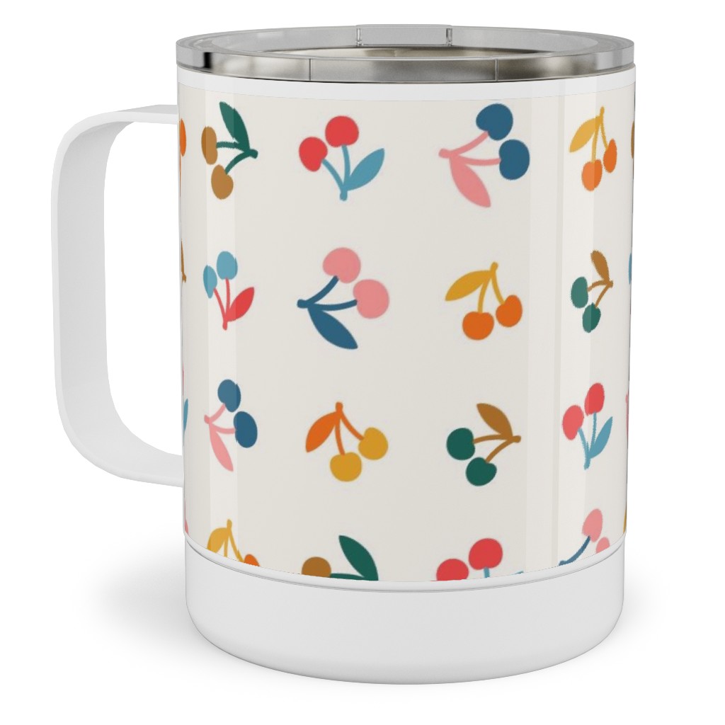 Colored Cherries - Earthy Stainless Steel Mug, 10oz, Beige, Pearl