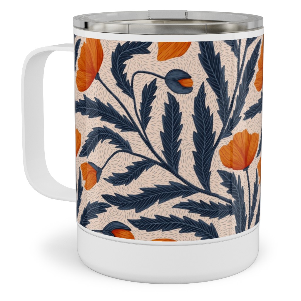 Poppy Flower - Blue and Orange Stainless Steel Mug, 10oz, Blue, True Blue