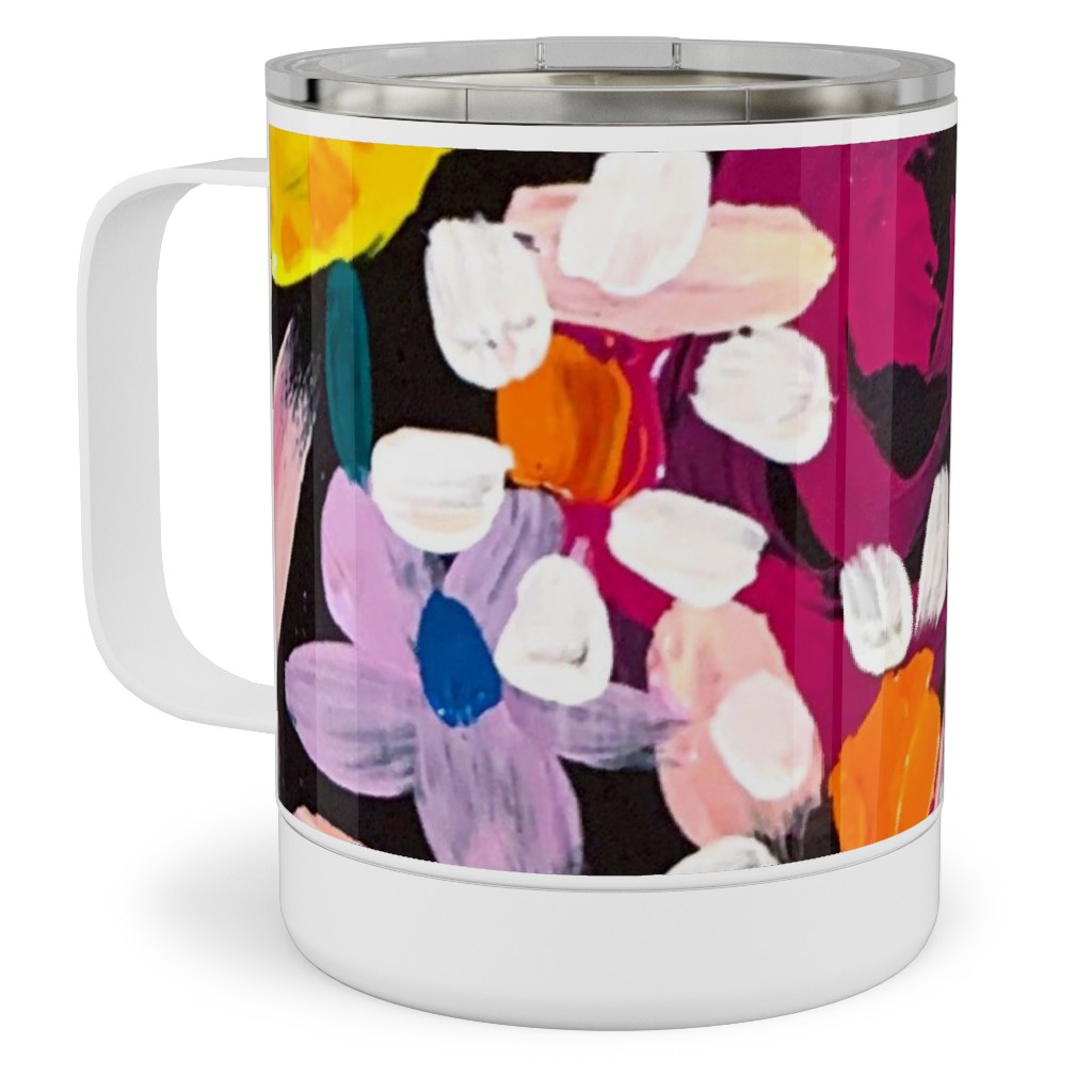 Summer Soiree Floral - Black Stainless Steel Mug, 10oz, Multicolor