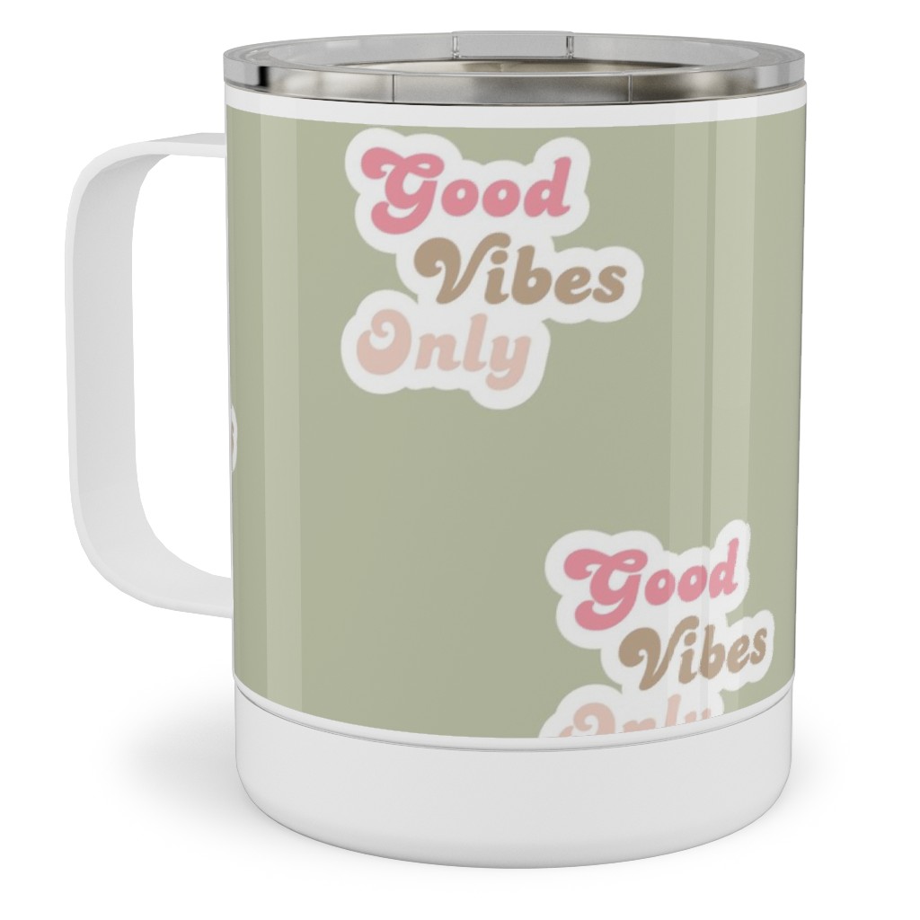 Seventies Retro Good Vibes Only Stainless Steel Mug, 10oz, Green, Willow