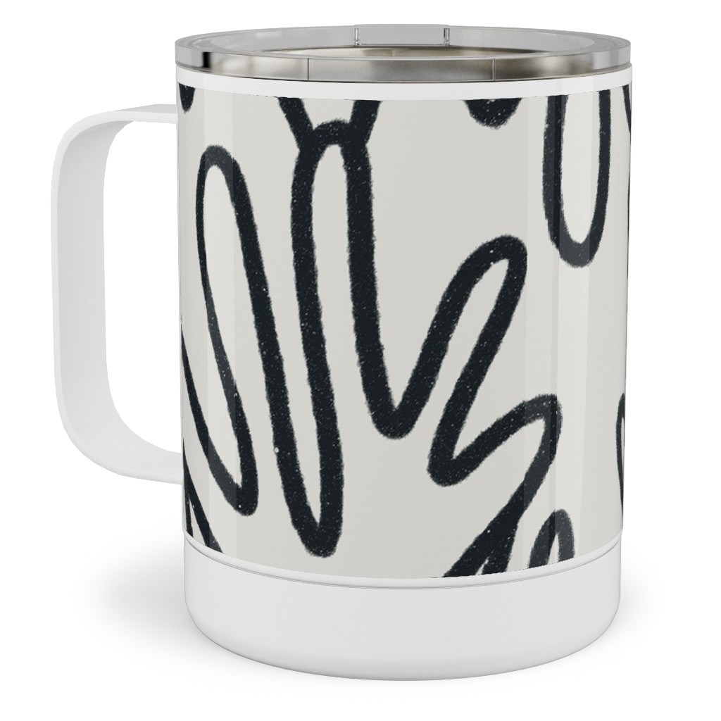 Wavy Lines - Black on White Stainless Steel Mug, 10oz, White, White