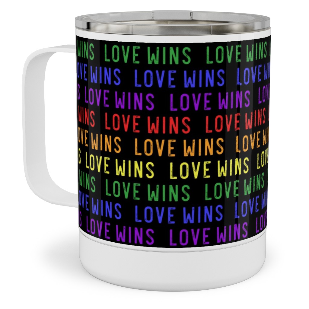 Love Wins Rainbow Stainless Steel Mug, 10oz, Multicolor, Black