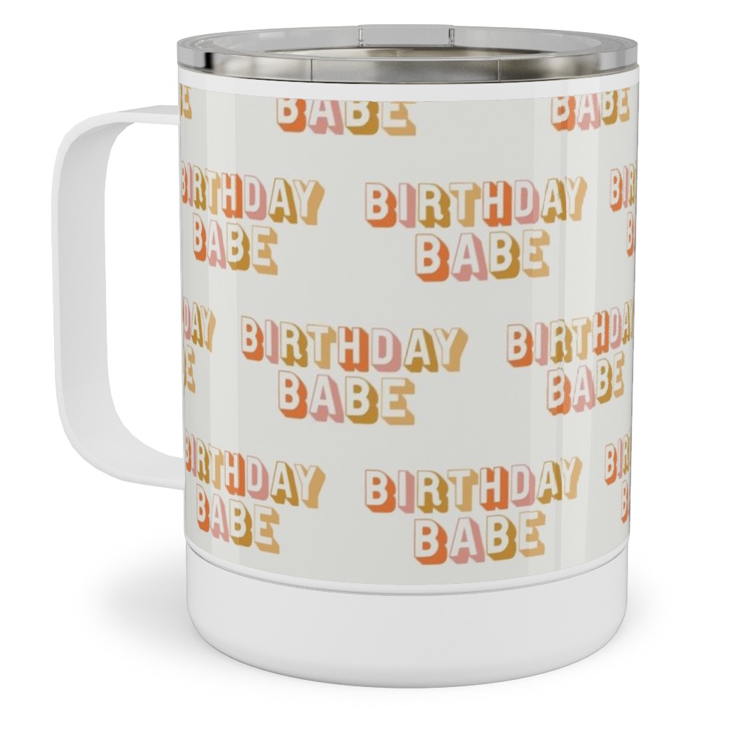 Birthday Babe - Cute Retro Letters - Neutral Stainless Steel Mug, 10oz, Yellow, Classic Yellow