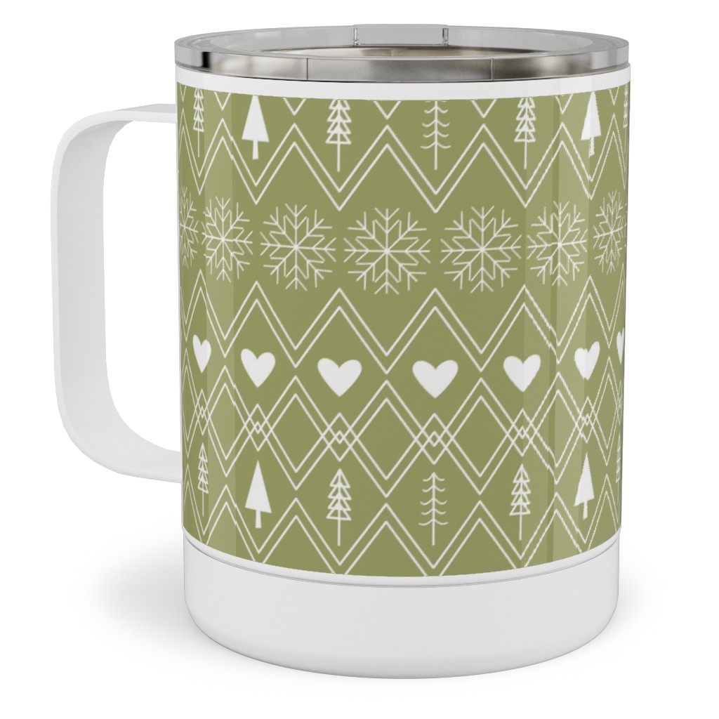 Fair Isle - Green Stainless Steel Mug, 10oz, Green, Classic Green