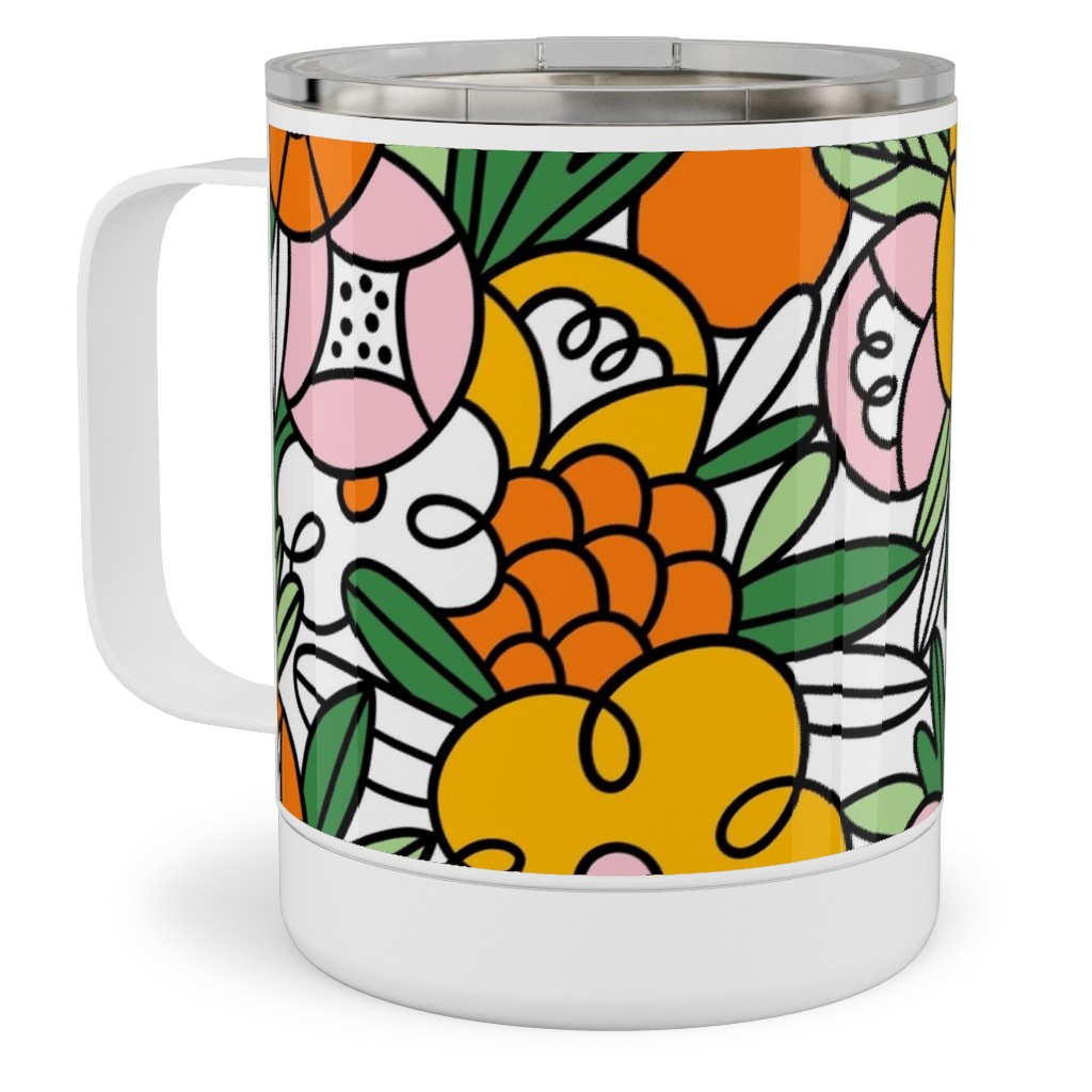 Crazy Wild Floral Pattern - Multi Stainless Steel Mug, 10oz, Multicolor