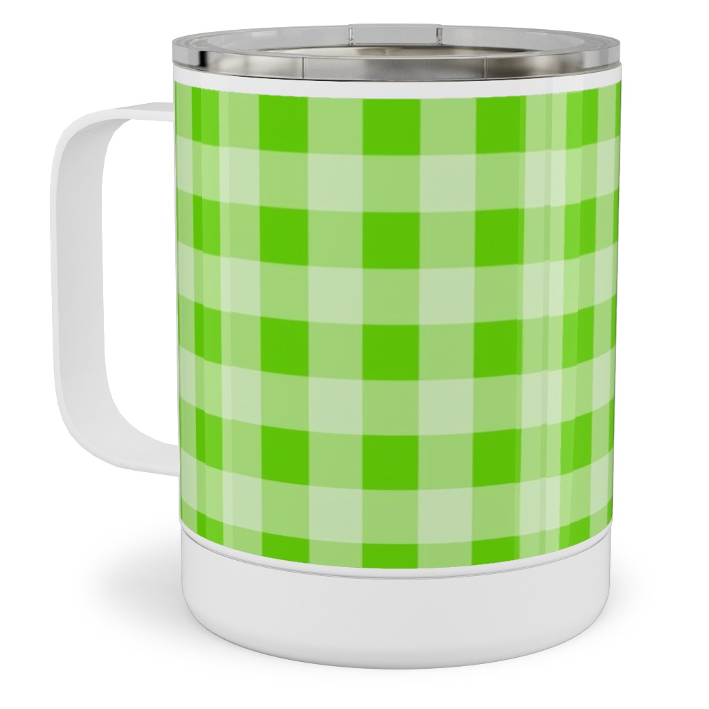 Gingham Checker - Green Stainless Steel Mug, 10oz, Green, Classic Green