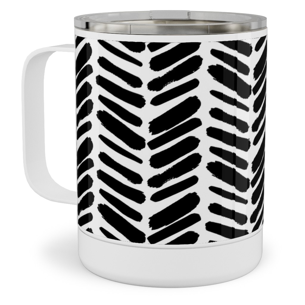 Brushstroke Chevrons Stainless Steel Mug, 10oz, Black, Black