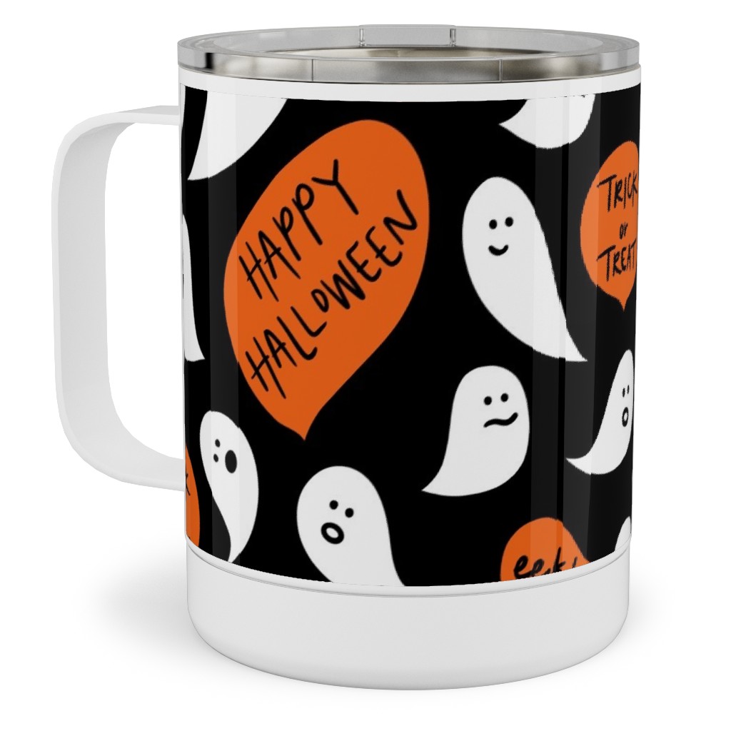 Halloween Ghosts Happy Halloween Stainless Steel Mug, 10oz, Black