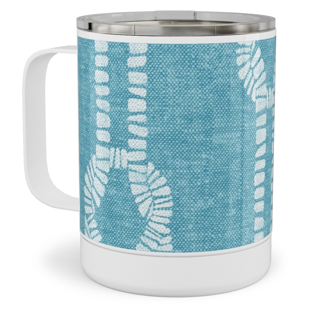 Nautical Coastal Square Rope Knots - Summer Blue Stainless Steel Mug, 10oz, Blue, True Blue