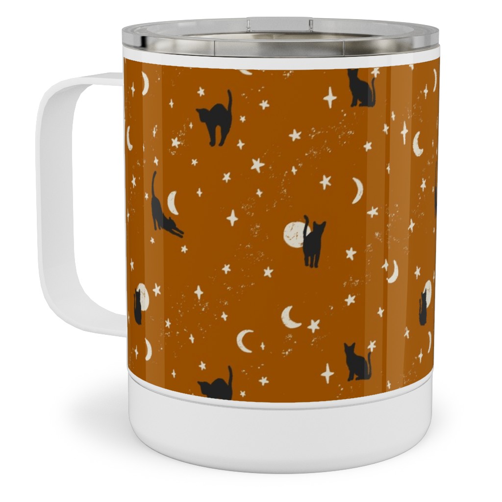 Halloween Black Cats - Orange Stainless Steel Mug, 10oz, Orange