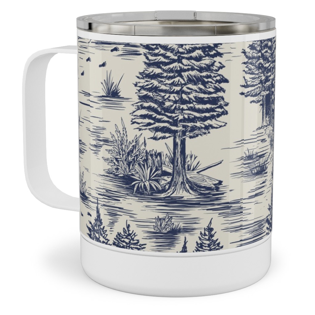 Bigfoot / Sasquatch Toile De Jouy - Blue Stainless Steel Mug, 10oz, Blue