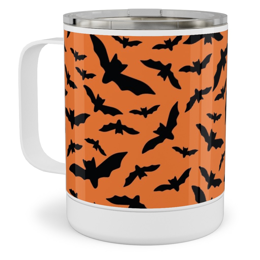 Halloween Black Bats Stainless Steel Mug, 10oz, Orange