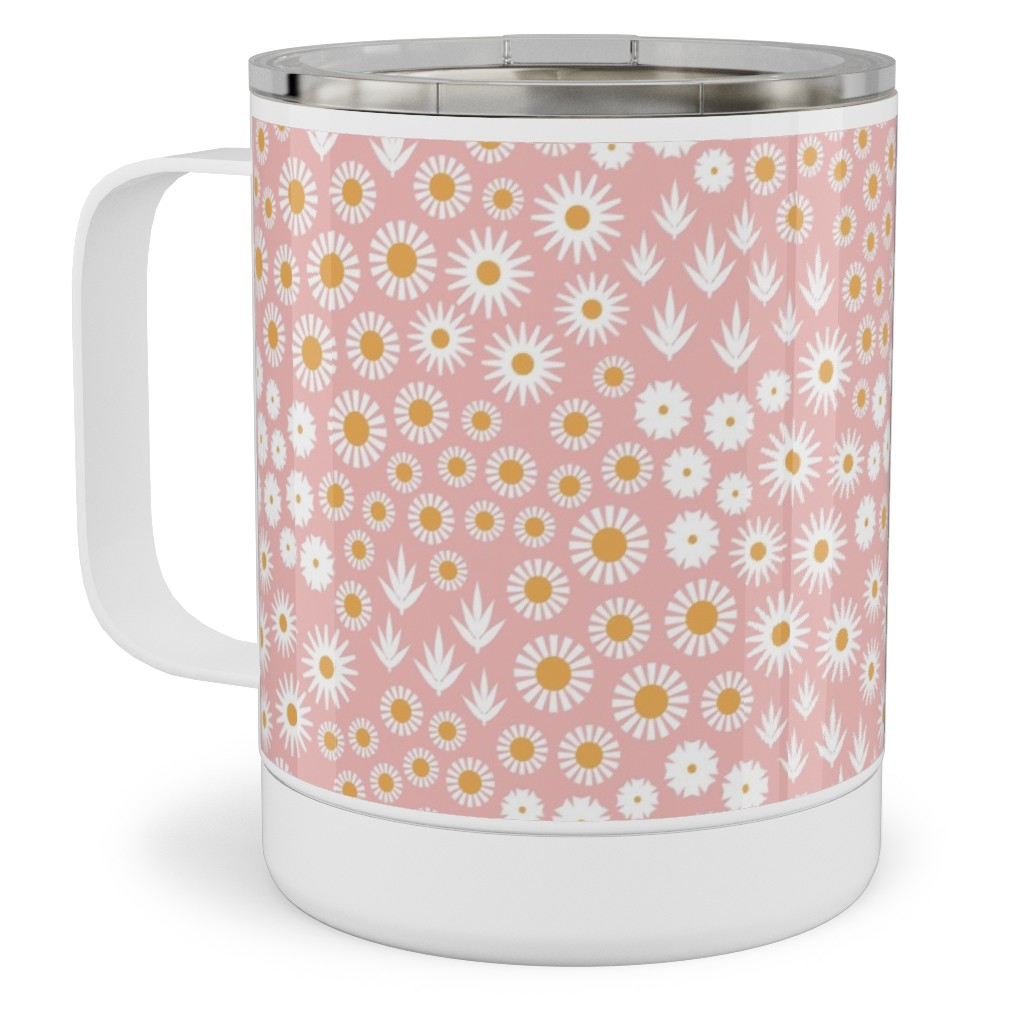 Ditsy Flowers - Pink Stainless Steel Mug, 10oz, Pink