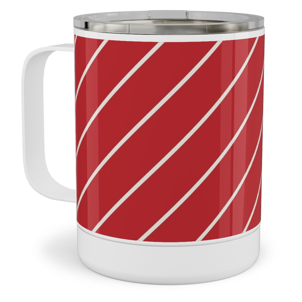 Diagonal Stripes on Christmas Red Stainless Steel Mug, 10oz, Red, Red