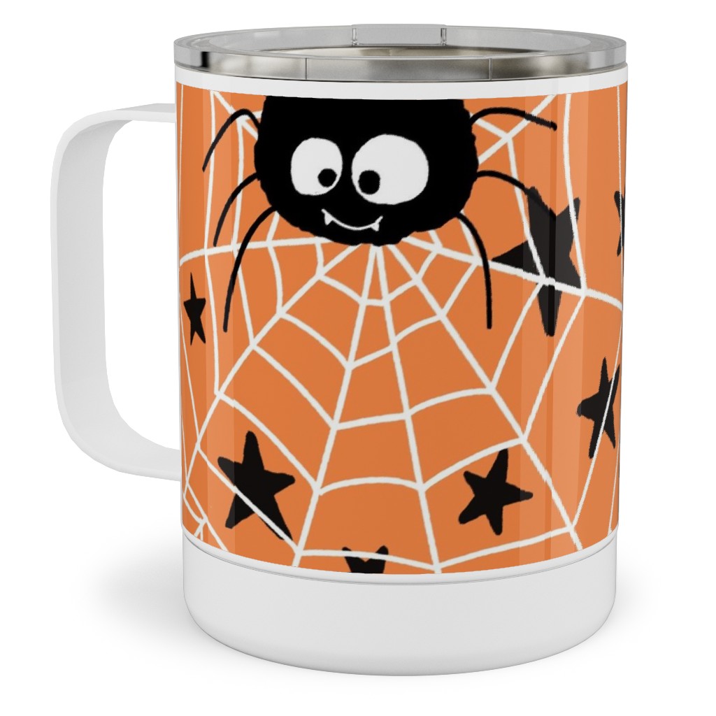 Cute Hand-Drawn Spider Halloween - Orange Stainless Steel Mug, 10oz, Orange