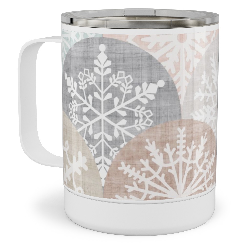 Winter Snowflake Scales - Neutral Stainless Steel Mug, 10oz, Beige, Pearl