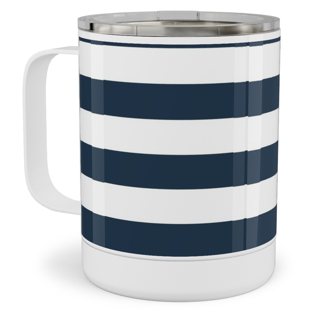 Simple Horizontal Stripe Stainless Steel Mug, 10oz, Blue