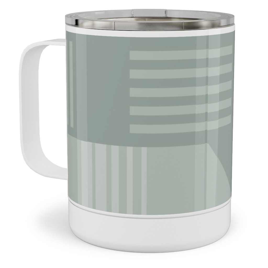 Ovals and Arrows - Neutral Sage Stainless Steel Mug, 10oz, Green