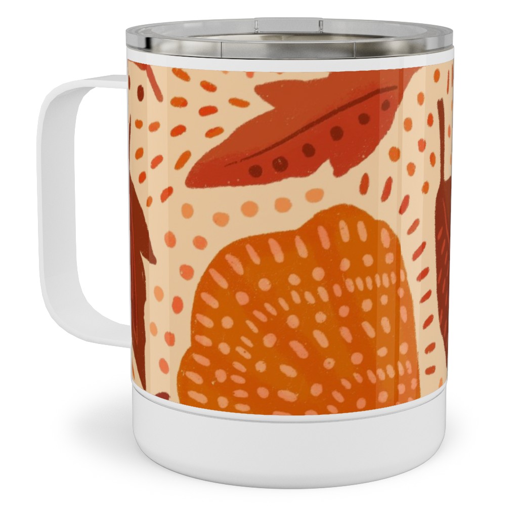 Autumn Mushrooms and Fallen Leaves Stainless Steel Mug, 10oz, Orange, Orange
