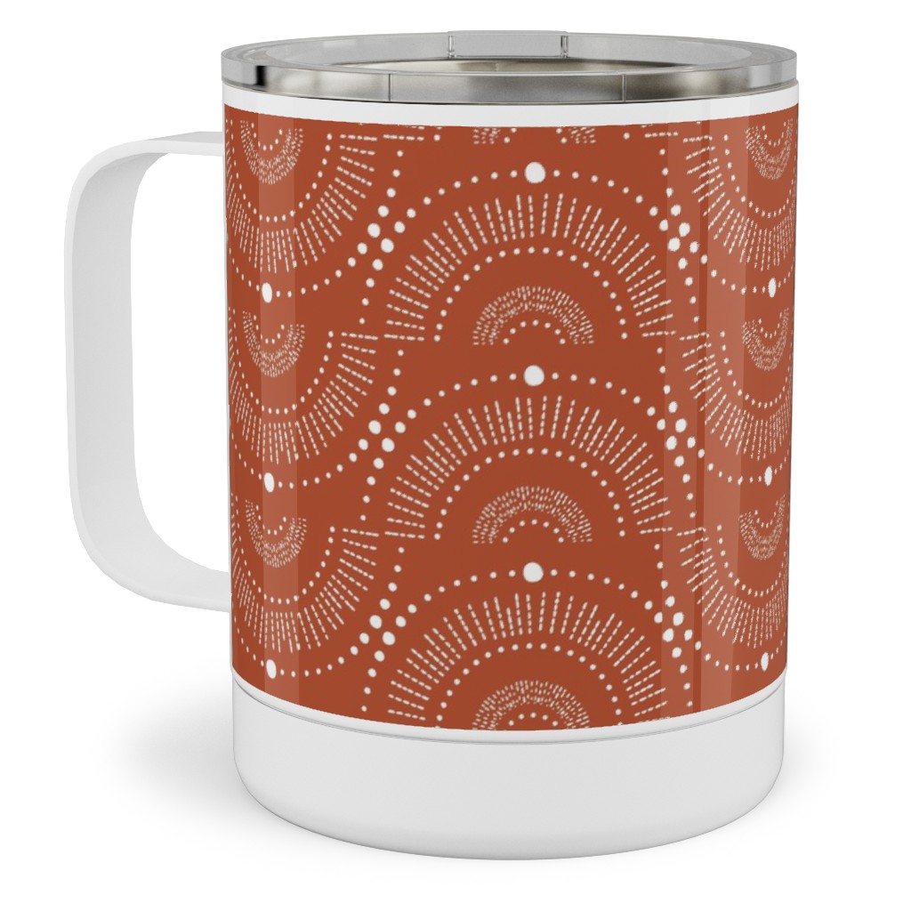 Rise and Shine - Boho Geometric - Terra Cotta Stainless Steel Mug, 10oz, Orange