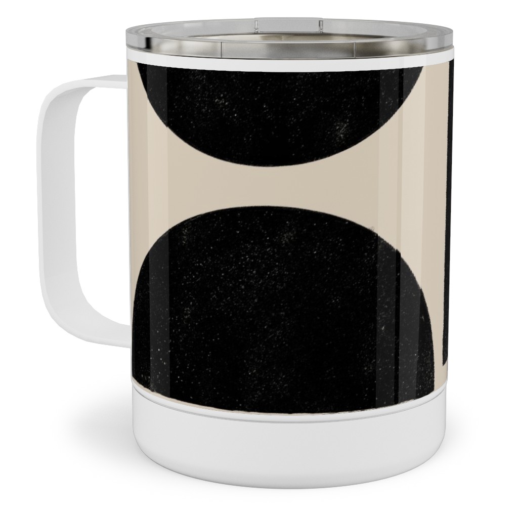 Half Moons - Black and Cream Stainless Steel Mug, 10oz, Beige, Pearl