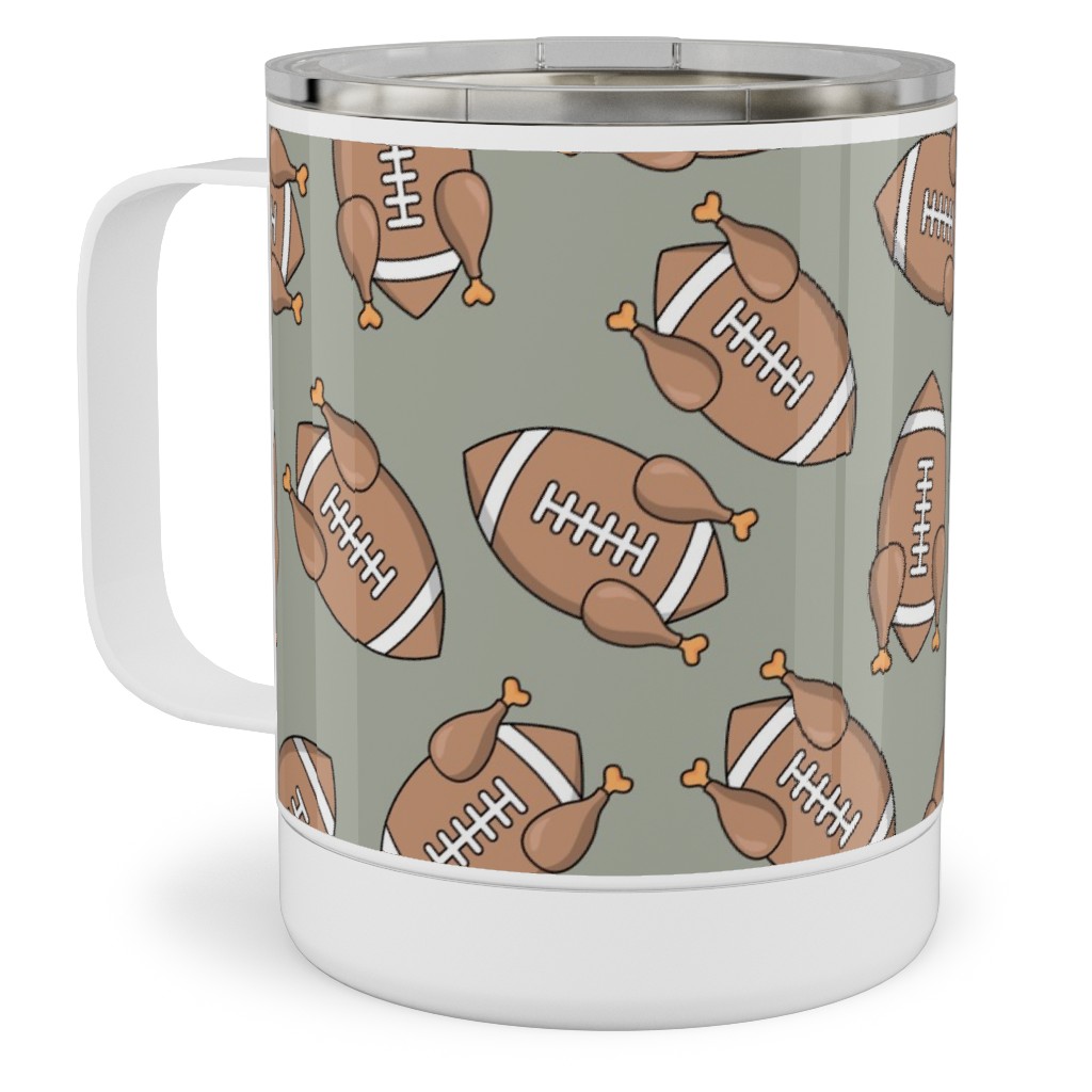 Turkey Football Stainless Steel Mug, 10oz, Beige, Cafe