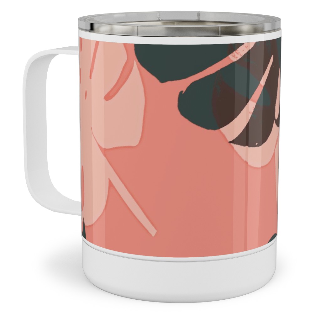 Monstera Leaves - Calypso Stainless Steel Mug, 10oz, Pink