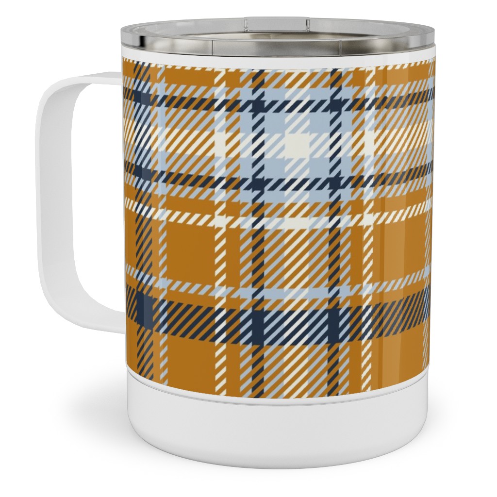 Desert Sun Plaid - Orange Stainless Steel Mug, 10oz, Orange, Orange