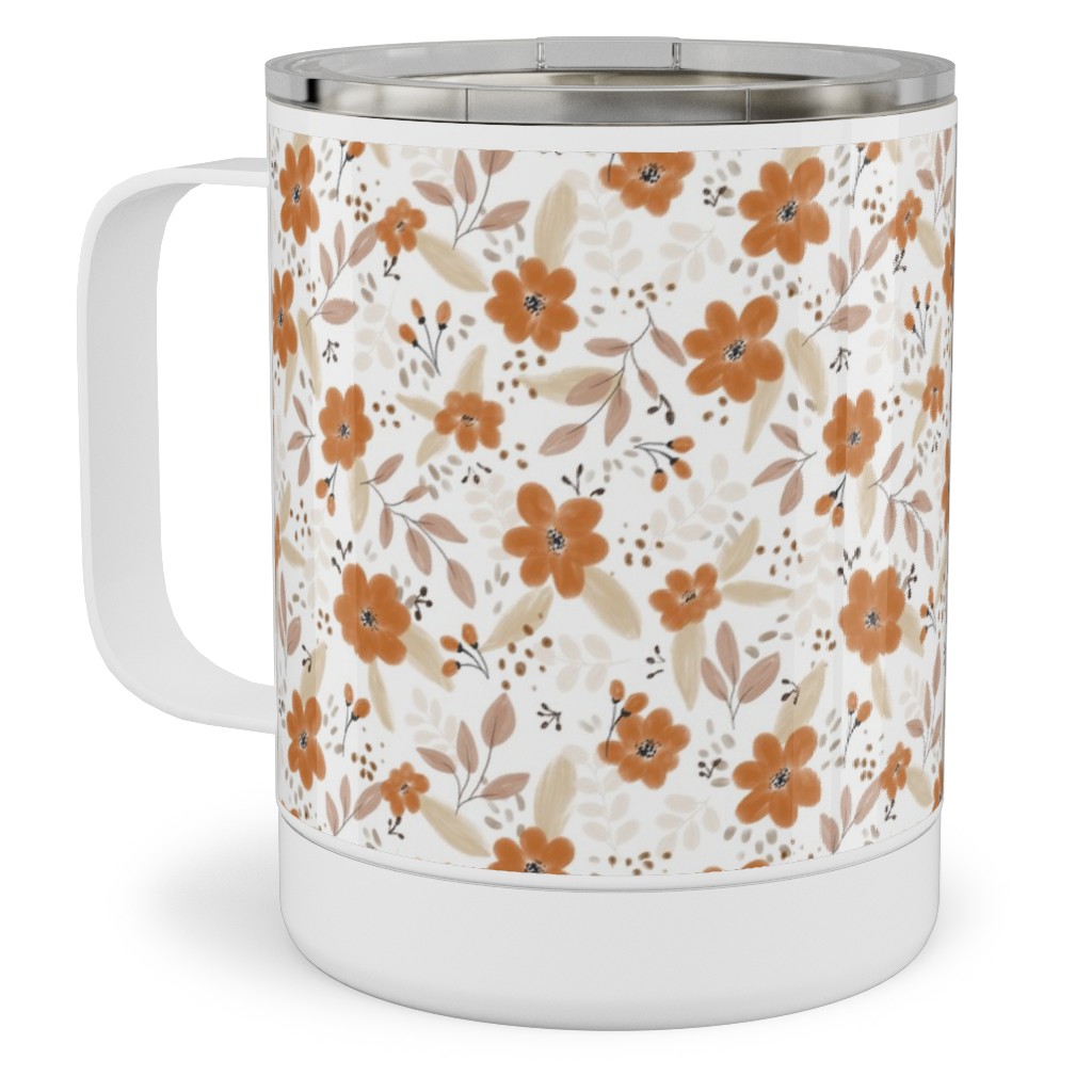 Fall Floral Stainless Steel Mug, 10oz, Orange