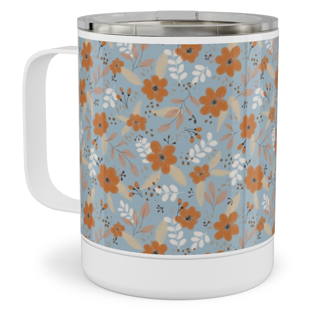 Fall Floral Stainless Steel Mug, 10oz, Blue, Cool Gray