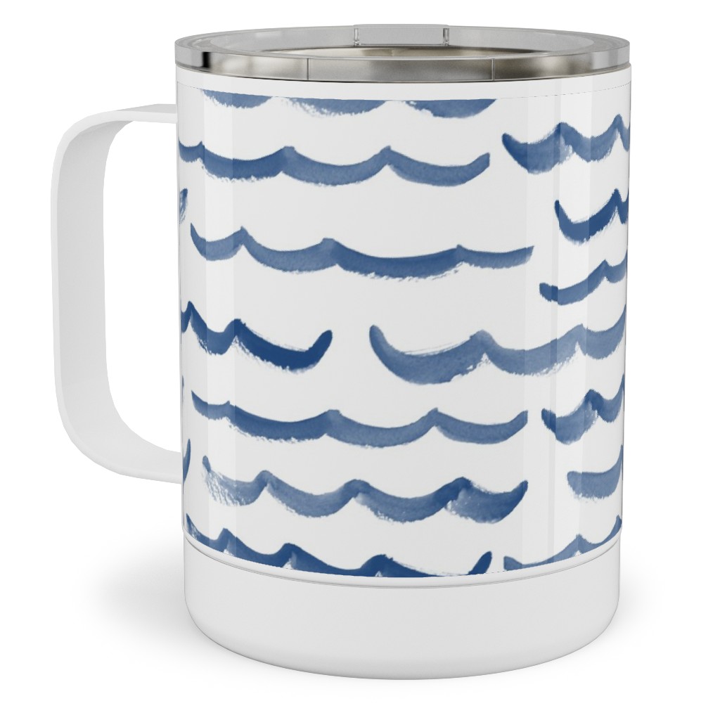 Ocean Waves Stainless Steel Mug, 10oz, White, Blue Lagoon