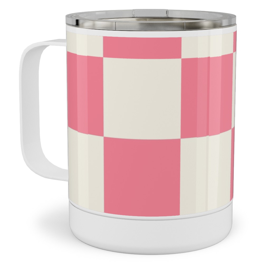 Checkered Pattern - Pink Stainless Steel Mug, 10oz, Pink
