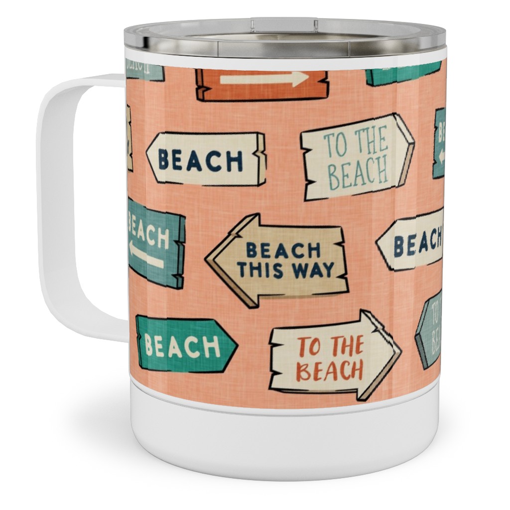 Beach Signs - To the Beach - Peach Stainless Steel Mug, 10oz, Orange