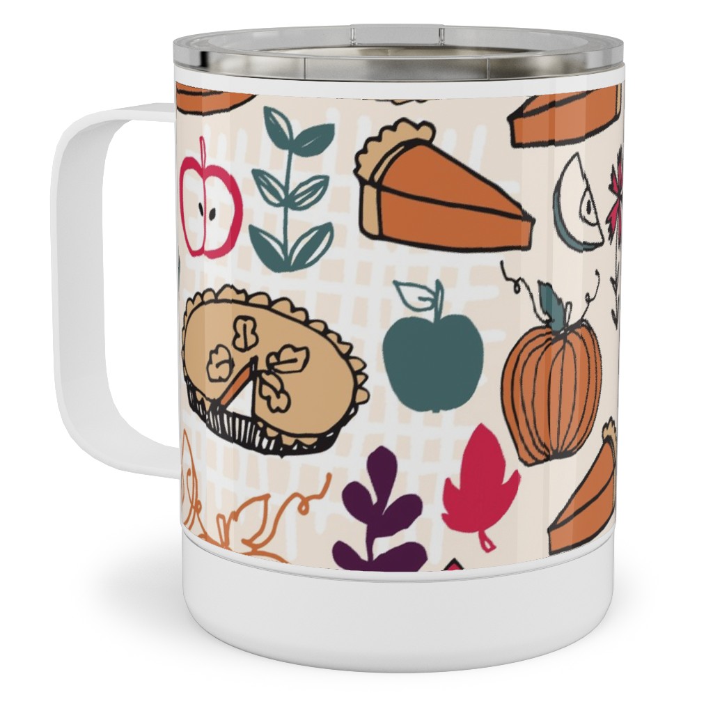 Thanksgiving Apple and Pumpkin Pies Stainless Steel Mug, 10oz, Multicolor