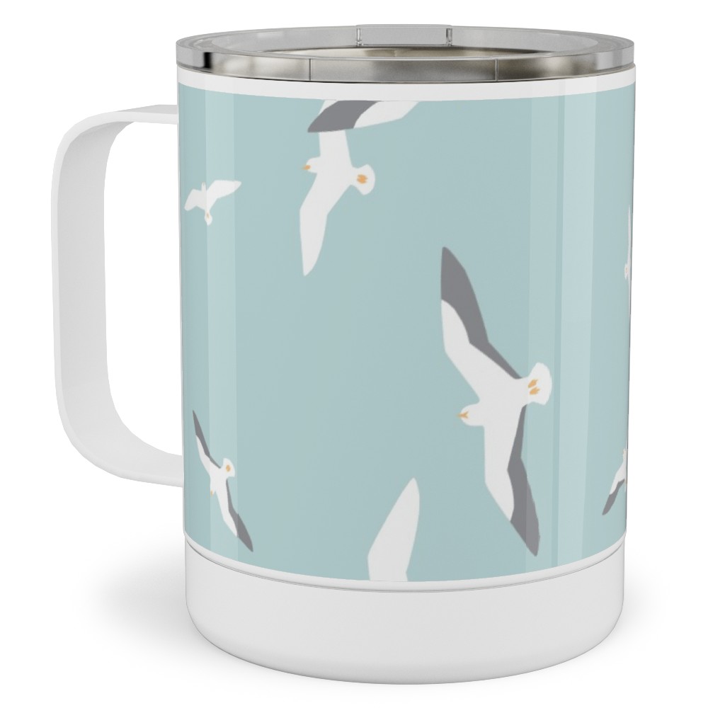 Flying Seagulls - Blue Stainless Steel Mug, 10oz, Blue