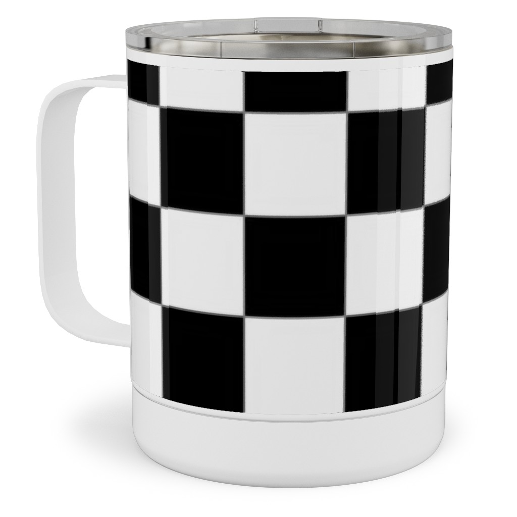 Checker - Black and White Stainless Steel Mug, 10oz, Black, Black