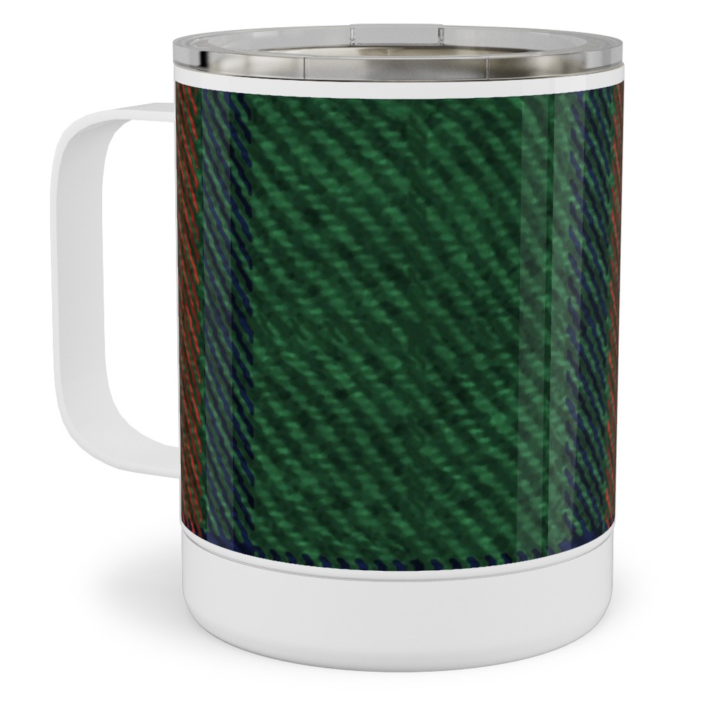 Holiday Tartan Stainless Steel Mug, 10oz, Green, Classic Green