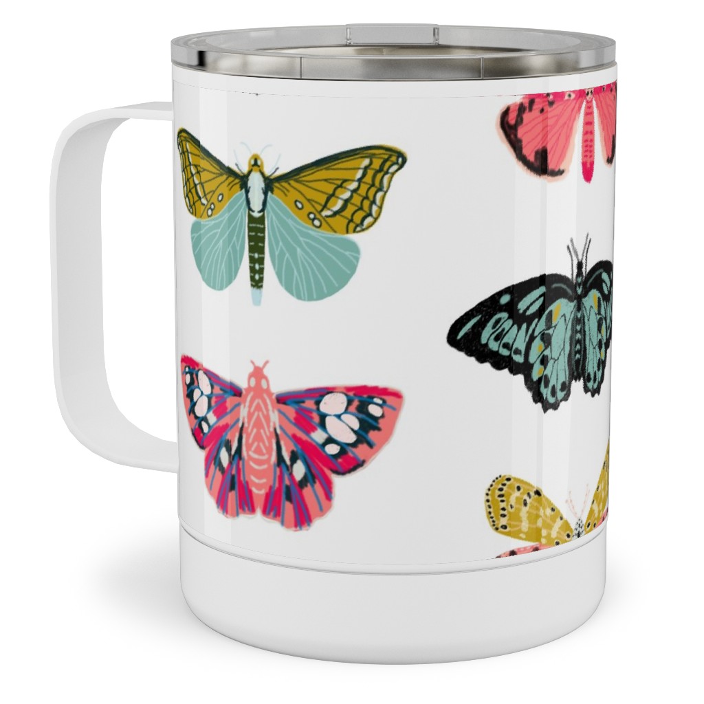 Moths and Butterflies Spring Garden - Light Stainless Steel Mug, 10oz, Multicolor